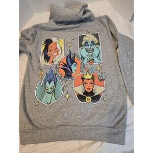 Y2k Women’s Disney Villains Gray Graphic Hoodie S Ades Cruella Ursula Pockets